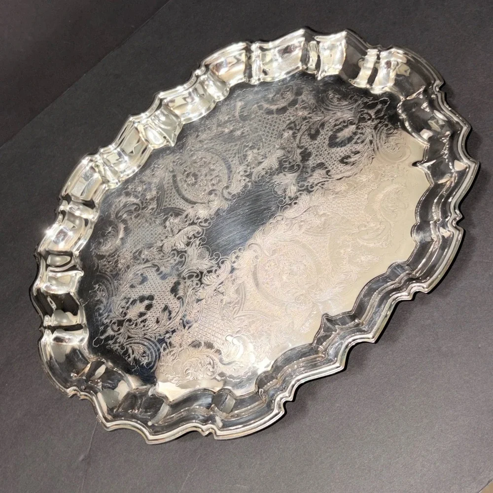 Vtg 1978 LEONARD Silver Plated Chippendale Tray 14